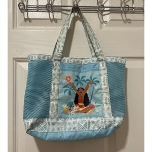Disney Store Moana & Pua Tote Bag Aqua Blue Front Pocket Snap Girls Beach Purse